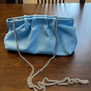 L'INTERVALLE Sky Blue Leather Clutch with Silver Chain